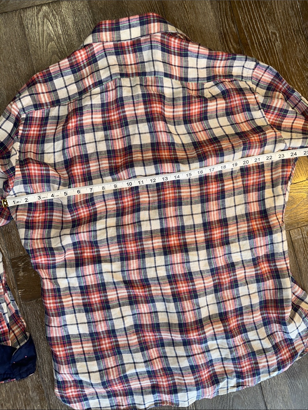 Hammer Made Italian Fabric Plaid Button Down Shirt Men’s 16.5 Red Blue White - Picture 9 of 10